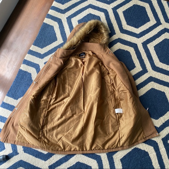 🍂 CHIC TAN FAUX FUR WOOL BLEND HOODED WINTER JACKET! - Picture 9 of 16